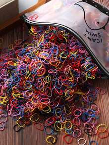 1000pcs High Elasticity Small Rubber Hair Ties, No Damage Hair Bands For Women, Cute Hair Clips, Towel Rings, Leather Trim Style - Multicolor - View 9
