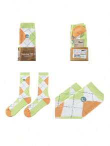 Timberland Unisex Crew Socks 2PP TB Lightweight Thermal Cre,FQ Simple Comfortable Soft Sports Casual Socks A5Z8X302 - Green/White/Orange - View 5