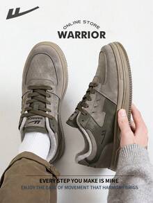 Warrior Men's Board Shoes Autumn And Winter Lightweight Comfortable Breathable Modest Style Casual Yet Sleek Sneakers Applicable Throughout The Year Wear-Resisting All-Day Wear Training Sneakers Running Shoes Fleece-Lined Sneakers - Gray/Army Green - View 3