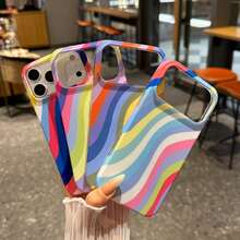 Koolife 1件裝糖果波浪條紋印花手機殼，適用於 iPhone 18 Pro/18 Pro Max/17 Pro Max/17 Pro/17 Air/17/16/15/14 Plus/13/12 Pro Max/11，韓系時尚設計，適合女性，聖誕節、情人節、復活節、生日等送給女友的理想禮物 - 款式4 - 查看 8