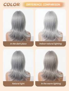 Topshe 16 Inch Light Pink & Silver Layered Cut Women's Wig With Bangs, Shoulder Length Straight Synthetic Fiber Wig, Heat Resistant Fashionable Hairstyle, Suitable For Halloween, Cosplay, Party, Costume Performance And Daily Wear - Multicolor - View 9