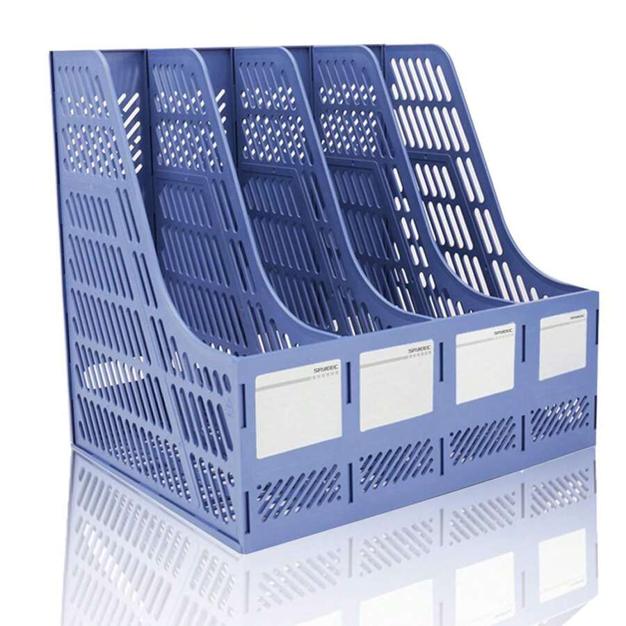 File Holder Desktop Filing File Box 4 Compartments Vertical File Organizer Magazine Rack Book Holder Frames Binder Holder For Home Office School - A - View 1