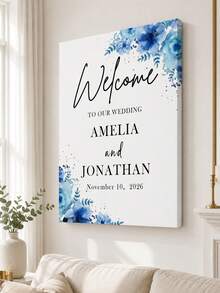 Custom Party Welcome Sign, Custom Wall Art, Blue Floral Theme Welcome Board, Personalized Name And Photo Welcome Plaque, Suitable For Wedding Decor And Various Events - Multicolor - View 4