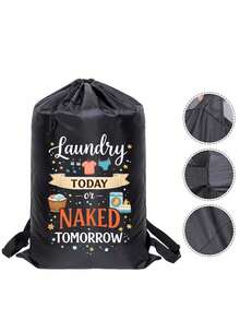 Extra Large Capacity Laundry Bag With Shoulder Strap And Durable Drawstring, Printed With Laundry-Related Patterns, Multi-Purpose Rectangular Woven Laundry Bag, Suitable For Home And Travel Storage, Portable Travel Storage Bag, Durable Drawstring, Home Canvas Storage Bag, Ideal For Travel/Dorm, Essential For Back To School/Graduation Season - Multicolor - View 9