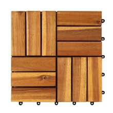 Piso de Madera para Exterior y Jardín 10 Piezas,Deck de Madera de Acacia Modular para Terraza y Regadera, Baldosas Interconectables 30x30 cm Cubre 0.93 m² (Parquet Gold - Parquet Dorado - Ver 2