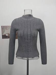 Korean Style Twisted Knit Sweater For Women, Slimming Waist, Base Layer Pullover Knit Top, High-End French Style - Grey - View 6