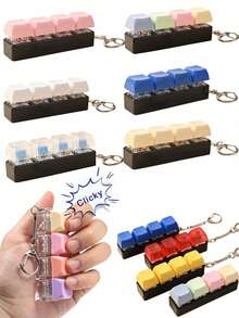 1pcs4-Key Stress Relief Keyboard Keychain With Black Base, Colorful Buttons, Mini Fidget Finger Press Keyboard Pendant, Car Key Accessory, Bag Charm, Focus Toy For Adults, Birthday, Party & Holiday Gift - Multicolor - View 1