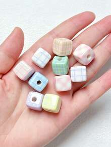 10pcs-14mm Polka Dot Style Acrylic Square Beads With Straight Hole, DIY Phone Chain, Keychain, Large Hole Loose Beads, Box Packaging, Decorative Pendant Beads, Pen - 14mm Polka Dot Square - View 3