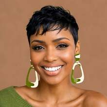 1B Black, 1B27, 1B30 Colorful Brazilian Human Hair Short Pixel Wig, Suitable For Daily Fashion Layered Short Hair With Bangs, No Front Band, Ready-To-Wear Human Hair Wig - Multicolor - View 2