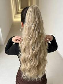 24 Inch Gold Long Natural Wave Heat Resistant Synthetic Ponytail Hair Extension, Claw Clip Design Suitable For Daily Use By Women & Girls - Multicolor - View 3