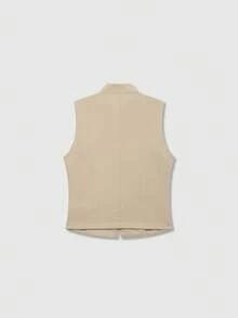 Sleeveless Stand Collar Napoleon Style Casual Button-Up Top Summer - Khaki - View 6
