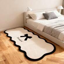 1PC Black Border White Background Black Bow Wave Shaped Living Room Rug, Bedroom Decor, Home Leisure Carpet, Decorative Rug, Bedroom Decor, Small Rug, Carpet, Home Decor, Living Room Rug, Living Room Small Rug, Bedroom Rug Washable Carpet - Multicolor - View 5