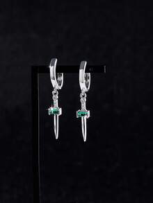 1 Pair Green Zirconia Short Sword Pendant Earrings, Gothic Style Personalized Long Vintage Knight Ear Dangle Earrings, Unisex - Multicolor - View 2