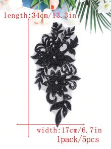 彩色3d刺繡珠片貼片,適用於婚禮禮服、晚禮服、網眼花邊、diy舞台服裝、縫上式刺繡貼片,尺寸：長31cm / 寬16cm - 黑色 - 查看 8