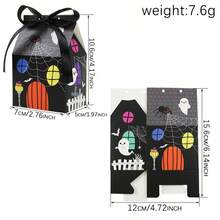 12/24pcs Halloween Haunted House Shaped Decoration Boxes With Bow Ribbon, Assorted Ghost Witch Skeleton Spider Print Paper Party Gift Boxes, Halloween Trick Or Treat Classroom Home Decor - View 3