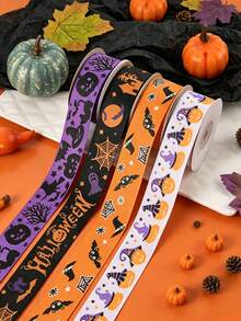 1 Roll (10 Yards/9 Meters) Halloween Decorative Ribbon – Satin Ribbon For Bows And Gift Wrapping; Suitable For Gifting, Halloween Decor, Home Decoration, And Halloween Parties - Multicolor - View 5