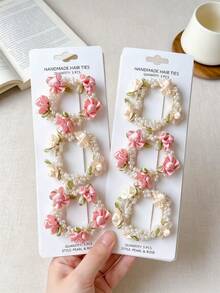 2/4pcs/Set Pearl Flower Hair Scrunchies, Sweet Hair Accessories - Suitable For Girls And Women, Applicable For Daily Outings, Back To School, Dating, Vacation, Gatherings, Parties - Multicolor - View 4