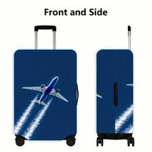 Realistic Jet Plane With Vapor Trail Deep Blue Luggage Cover - Multicolor - View 5