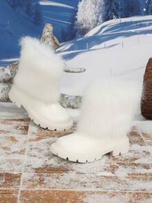 1 Pair New Autumn/Winter White Fluffy Long Fur Decor Soft Comfortable Thick Sole Fashion Casual Short Boots For Girls - White - View 3