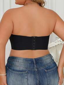 2pcs Plus Size Women's Strapless Bra, Black Seamless Bandeau Bra, Wireless Anti-Sagging Support, Invisible Comfortable Bra - Multicolor - View 3