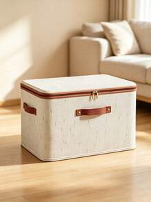 Fabric Storage Box, Foldable Cloth Box With Lid, Suitable For Clothes, Toys And Home Storage, Linen Material, Bedroom Storage Organizer - rice - View 12