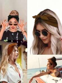 4 piezas de diademas para mujer, diademas con nudo estilo bohemio con lazo, diademas elásticas anchas y suaves, accesorios para el cabello de niñas, estilo tropical, vuelta al colegio - Multicolor - Ver 2