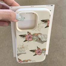 1pc TPU Material Pink Flower Vintage Book Pattern Phone Case Compatible With Iphone 17 Pro Max/17/16 Pro Max/15/13/12/11/ S20 FE/A15/S24/A55/ Note 11/Note 12/Note 13 Pro Full Coverage Anti-Drop Soft Shell Phone Protective Cover - White - View 3