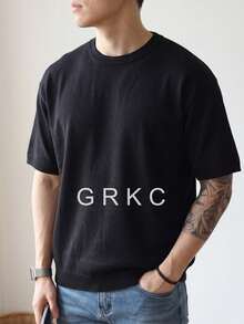 GRKC 男士針織短袖圓領修身義式極簡純色細紋理基礎針織T恤 春夏款 - 黑色 - 查看 2