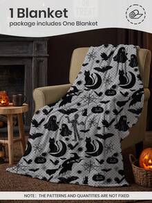 1pc Halloween Black Cat Flannel Blanket, Single-Sided Print, Soft And Lightweight, Cartoon Print, Home Essential, Comfortable And Soft, Easy To Care, Multi-Functional Blanket, Room Decor, Halloween Decoration, Ideal Halloween Gift, Perfect Birthday Gift - Multicolor - View 3