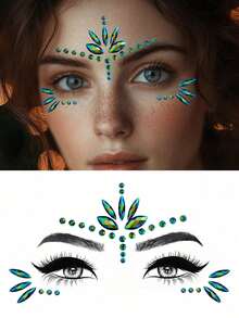 Colorful Face Gems Makeup, Waterproof Long-Lasting Faux Rhinestone Decals For Costume Parties, Holidays, Celebrations, Y2K - Green - View 10