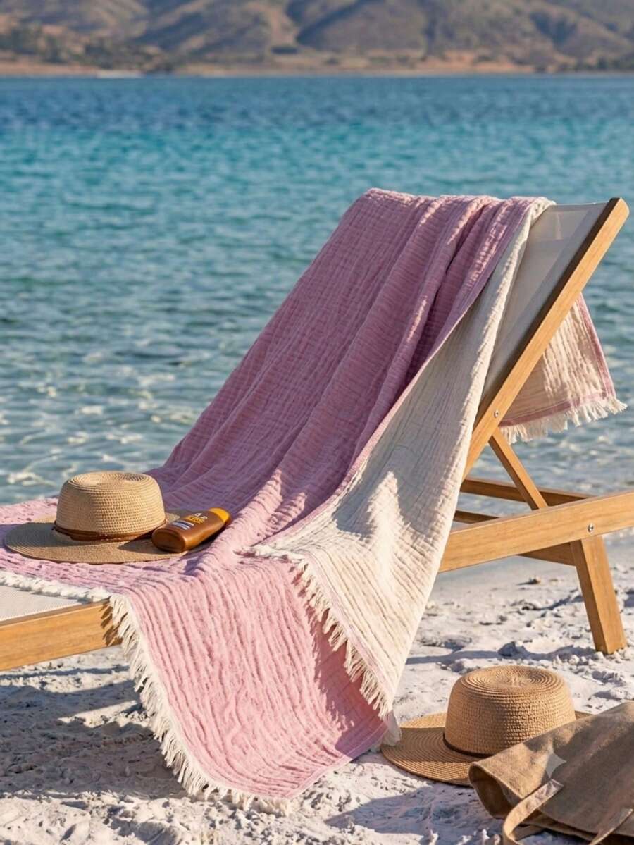 Colorful Tassel Beach Pareo – Large Lightweight Sarong, Fast Dry Towel For Sea, Pool, Yoga, Pilates – Multi-Purpose Cover Up 100x170cm - Pink - View 1