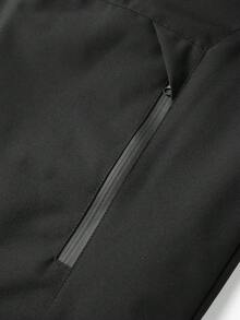 Women's Solid Color Hooded Jacket With Single Chest Vertical Zipper Pocket, Segmented Horizontal Cut Body, Forest Camp Zipper Jacket - Black - View 7
