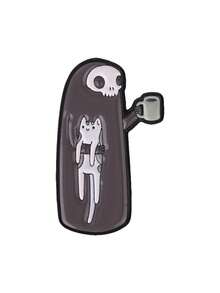 Grim Reaper Holding Cat & Coffee Enamel Pin Dark Cartoon Brooch Gothic Decor Badge - Dark Grey - View 10