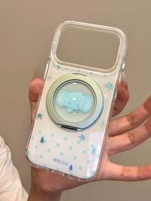 Casing Ponsel dengan Penyangga Terintegrasi yang Dapat Diputar, Kompatibel dengan Apple 17 Pro Max, 16 Pro, Gaya Korea Motif Gajah Tetesan Emas 15, dan Model Baru 17 PM yang Dipersonalisasi, Pelindung Anti Jatuh Cakupan Penuh untuk Wanita. - Baby Blue - View 1