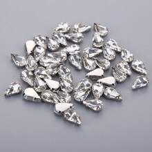 100pcs Multi-Size Clear Glass Crystal Rhinestones With Silver Claw Base, Water Drop Shaped Beaded Rhinestones, Shiny Glass Hand-Sewn Rhinestones With Double Holes For Wedding Dress, Gown, Headpiece, Clothing, Shoes, Bags, Silver Claw Base Rhinestones, Handmade Sewn Rhinestones For Dress, Wedding Shoes, Headpiece Accessories, Clothing Accessories, DIY Handmade Material Kit - 5x8mm - View 7