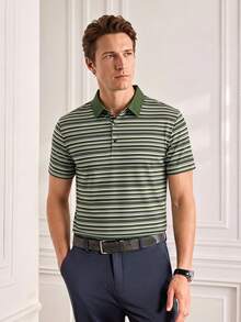 Officeau Pro Man Wardrobe Camisa Polo a Rayas de Verano para Hombre, Top Deportivo Transpirable para Juegos de Pelota al Aire Libre, Golf, Top Versátil - Verde - Ver 1
