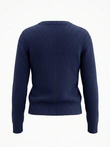 1pc Women's Royal Blue Solid Color Ribbed Deep V-Neck Slim Fit Knit Sweater, Minimalist Long Sleeve Pullover Knit Top Fall - Royal Blue - View 7