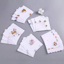 12pcs Women's Handkerchiefs, Vintage Style, 11-Inch Floral Pattern, Wavy Edge Design, Embroidered Craftsmanship, Suitable For Tea Parties, Weddings And Other Occasions. - Multicolor - View 3