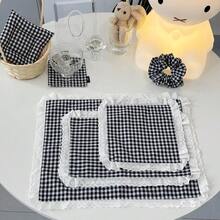 1pc/2pcs/6pcs Korean Ins Style Red Plaid Lace Napkin Placemat Multi-Purpose Dust Cover Food Photography Cloth - Multicolor - View 8