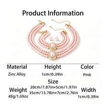 1 Set Women's Jewelry Set, Fashionable Faux Pearl Beaded Multi-Layer Necklace, Bracelet, Earrings Set, Suitable For Gifts Or Party Wear - Pink - View 6