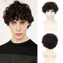 Men'S Fashion Curly Wave Short Wig, Heat Resistant Synthetic Fiber, Business Casual Role Play, Multi-Functional With Rose Net Cap, 150% Density Sports Style Hairpiece - Multicolor - View 1