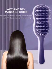 1pc Wet & Dry Anti-Tangle Hair Brush With Scalp Massage Function And Non-Slip Handle, Gentle Detangling And Hair Care Tool Suitable For Curly, Straight, Thick And Fine Hair, Styling Tool | Portable, Suitable For Daily And Travel Use, Makes Hair Smooth And Shiny, Home Decor - Multicolor - View 2