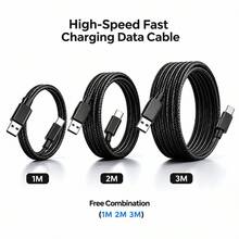 3pcs USB A To Type-C Nylon Braided Fast Charging Data Cable, Wear-Resistant Charging Cable, 1-3m Optional, Compatible With Samsung, , And Other Android Type-C Phones, Suitable For Car And Indoor Use, Halloween Gift Choice - Black - View 7