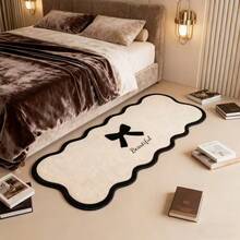 1PC Black Border White Background Black Bow Wave Shaped Living Room Rug, Bedroom Decor, Home Leisure Carpet, Decorative Rug, Bedroom Decor, Small Rug, Carpet, Home Decor, Living Room Rug, Living Room Small Rug, Bedroom Rug Washable Carpet - Multicolor - View 3