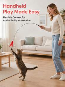7Alas 12-Piece Interactive Cat Teaser Wand Set With Detachable Bell And Feather Replacement Heads, Two Play Modes:,Handheld Interaction And Suction Cup Self-Entertainment, Indoor Hunting Exercise Cat Toy For Kittens - View 6