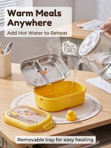 2-Compartment Stainless Steel Bento Lunch Box, Cute Little Duck Leak-Proof Student Lunch Box, Portable Girls Lunch Box, Student Office Picnic Food Storage Box - Multicolor - View 8