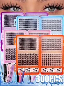 300pcs D Curl Single Lash Book, DIY False Eyelashes, Soft Natural Look Eyelash Extension Set, Fluffy Dense Segmented Lashes For DIY Home Use, Easy To Use, Large Capacity Long-Lasting False Eyelashes To Enlarge Eyes - Multicolor - View 11
