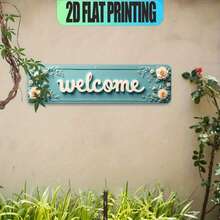 1pc Vintage Floral Welcome Sign - Blue Rose & Daisy Metal Wall Decor With Elegant Frame, Suitable For Cafe, Office Decoration, 2D Flat Design, Random Hole Position - A - View 5