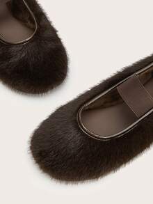 Women's Brown Cute Fuzzy Slip-On Ballet Flats, Warm Winter Shoes - Coffee Brown - View 4