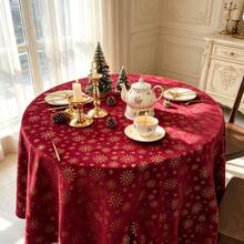 1pc Christmas Tablecloth, Gold Foil Snowflake Pattern Rectangular Table Cover, Winter Holiday Decor Tablecloth, Suitable For Christmas Dinner Party, Kitchen Dining Table, All Season Use - Red - View 3